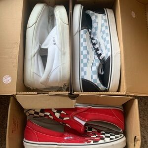 White Slip on van, flame slip on vans, checkered slip on vans